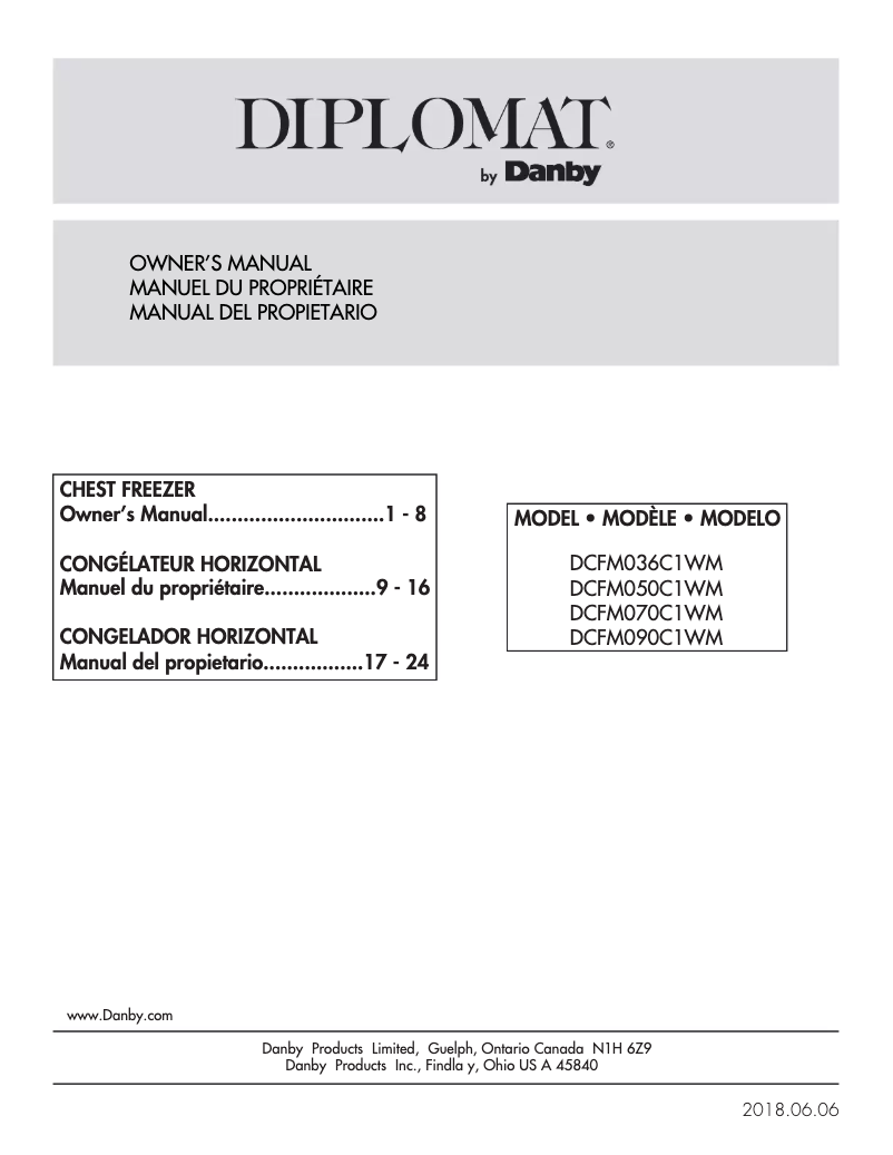 Page 1 de la notice Manuel utilisateur Danby Diplomat DCF035B1WM