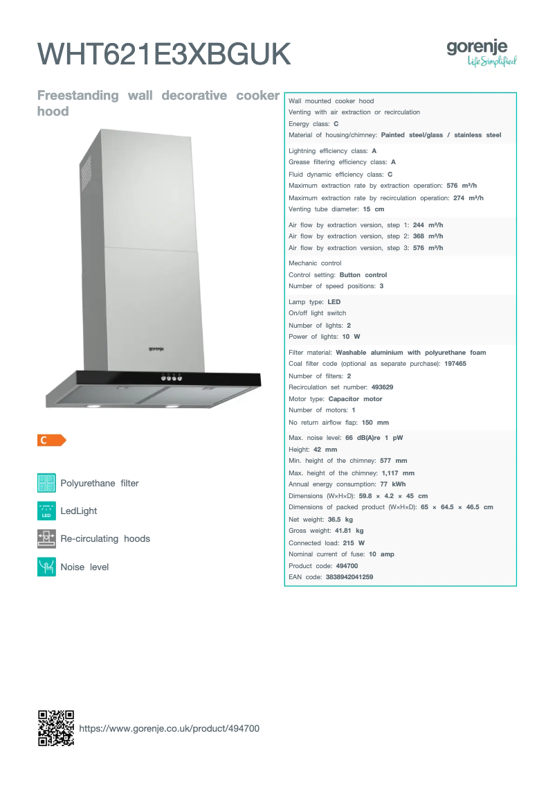 Page n°1 - Fiche technique Gorenje WHT621E3XBGUK