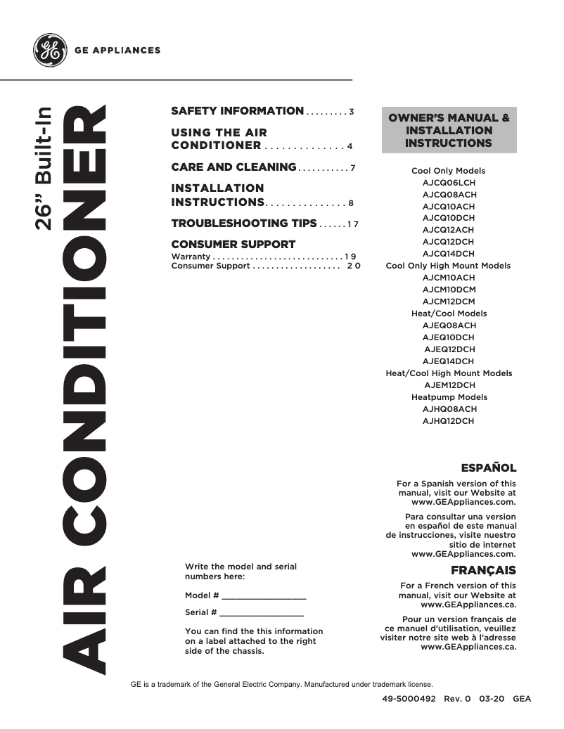 Imagen de la primera página del manual del dispositivo AJCQ14DCH