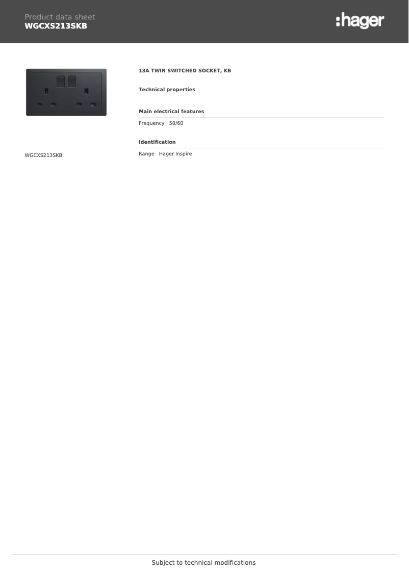 Page n°1 - Fiche technique Hager WGCXS213SKB