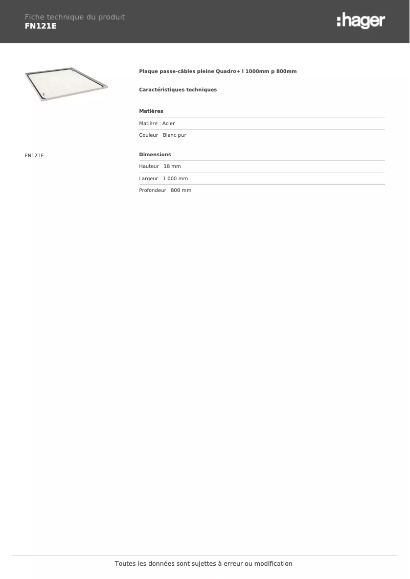 Page n°1 - Fiche technique Hager FN121E