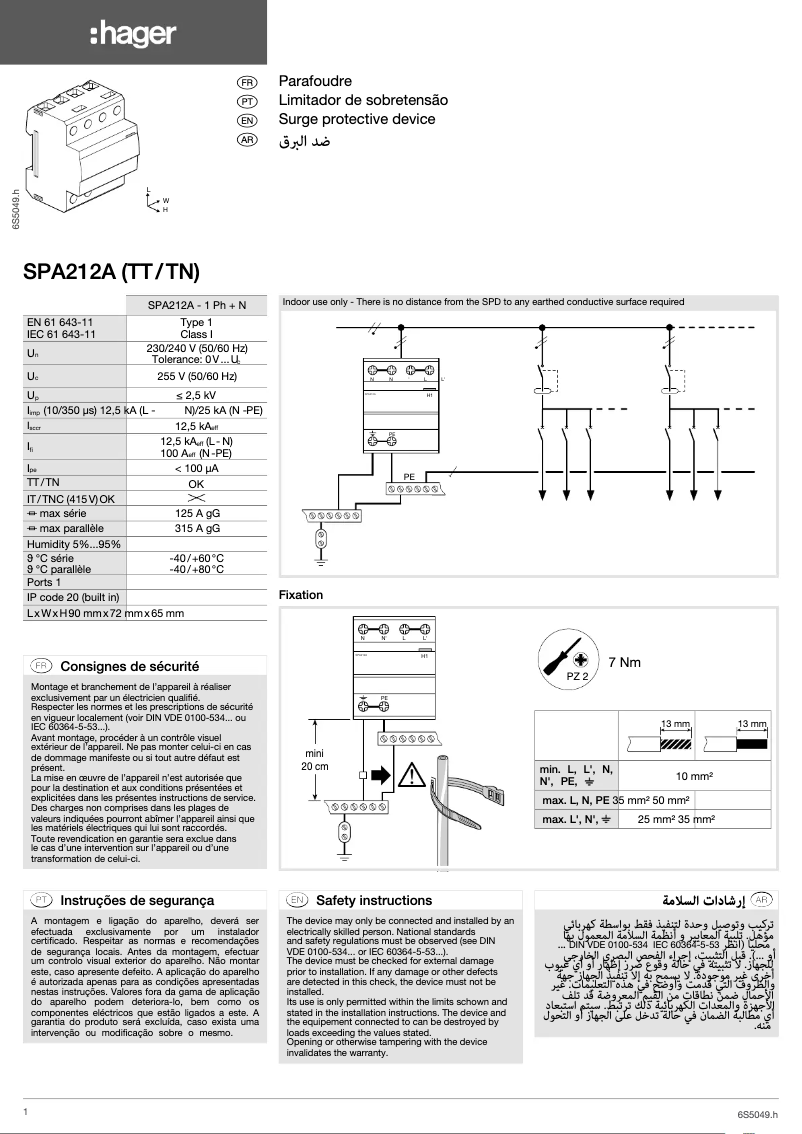 Page n°1 - Manuel utilisateur Hager SPA212A