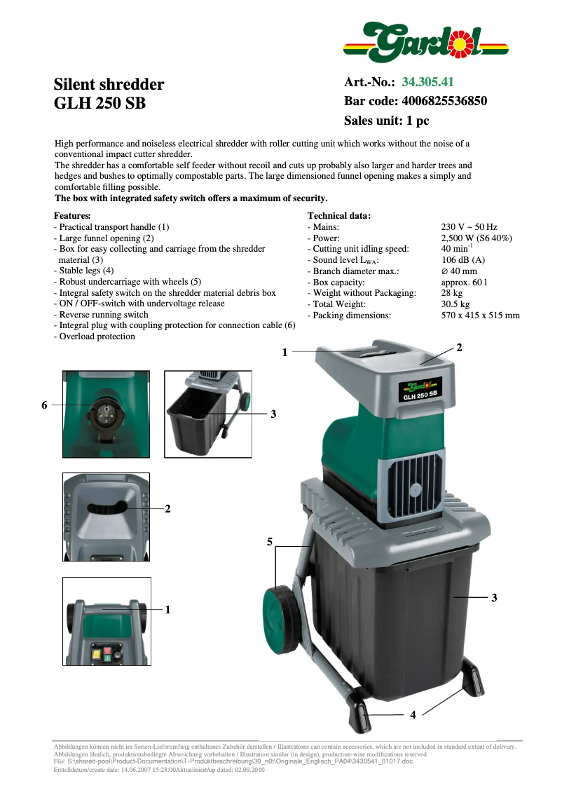 Page n°1 - Manuel utilisateur Gardol GLH 250 SB