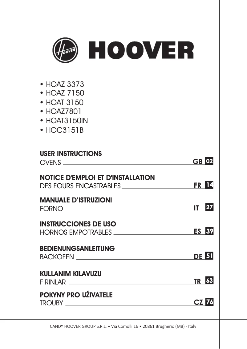 Page n°1 - Manuel utilisateur Hoover HOAT 3150 WI/E