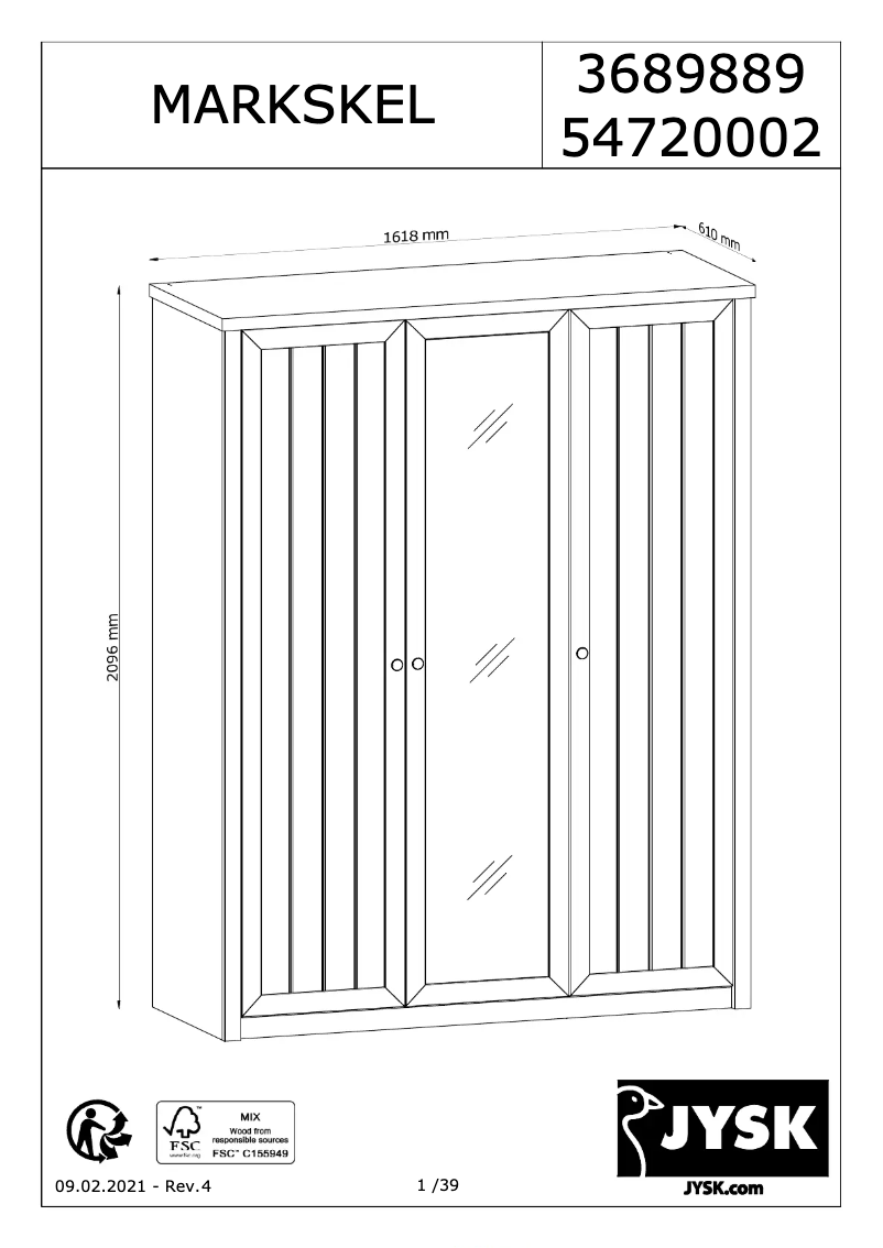 Page 1 de la notice Manuel utilisateur JYSK MARKSKEL 162x210