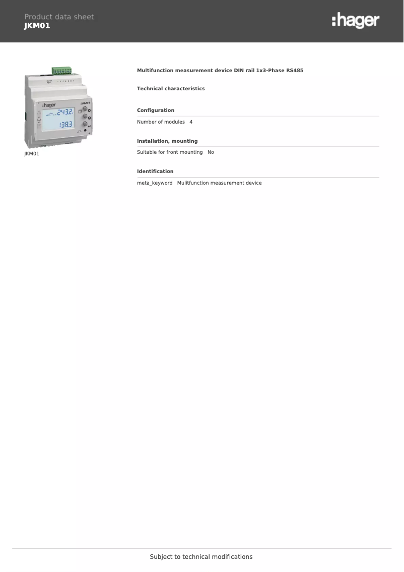 Image de la première page du manuel de l'appareil JKM01