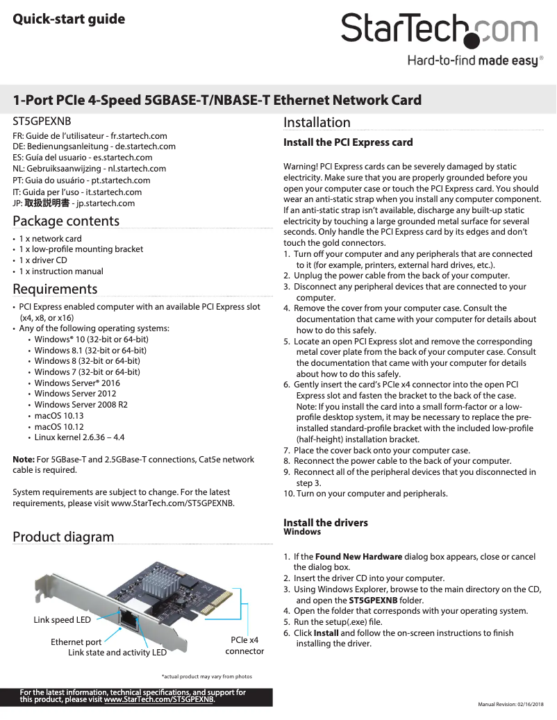 Page n°1 - Manuel utilisateur StarTech.com ST5GPEXNB