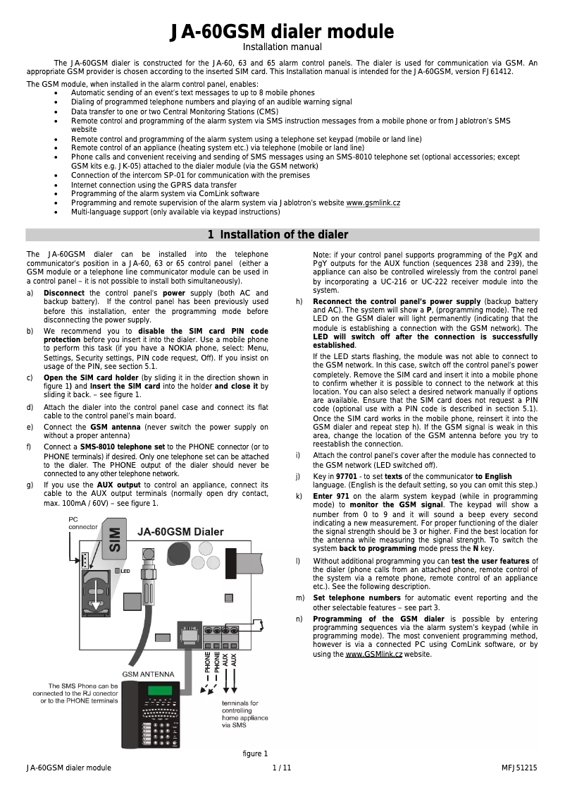 Page n°1 - Manuel utilisateur Joblotron JA-60GSM