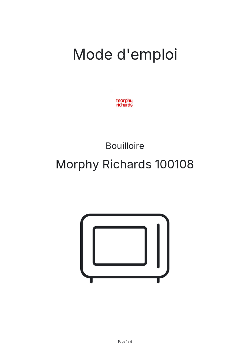 Page n°1 - Mode d'emploi Morphy Richards 100108