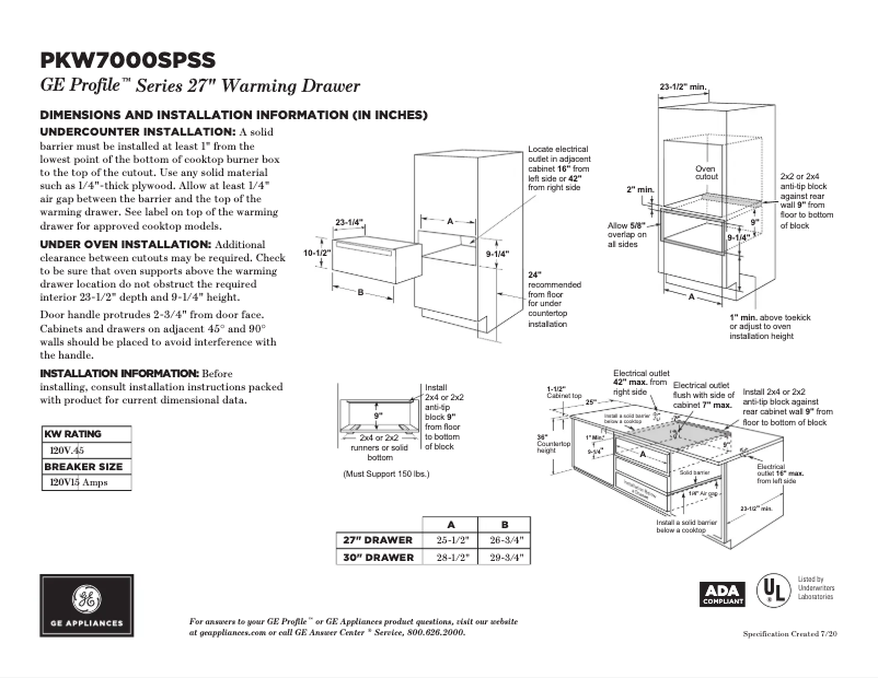 Page n°1 - Fiche technique GE Profile PKW7000SPSS