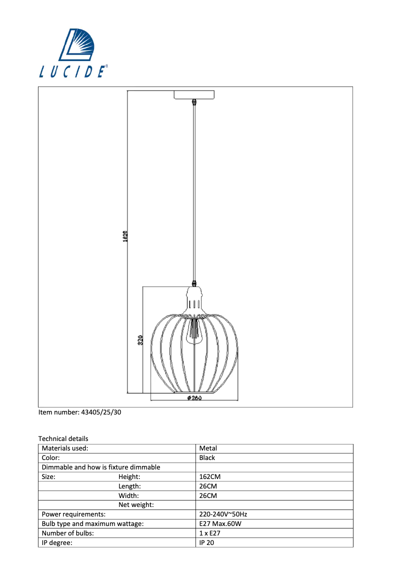 Page 1 de la notice Manuel utilisateur Lucide Mesh 43405/25/30