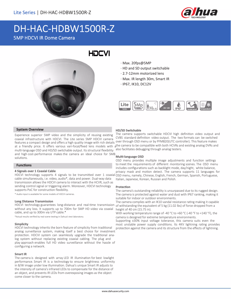 Image de la première page du manuel de l'appareil HAC-HDBW1500R-Z