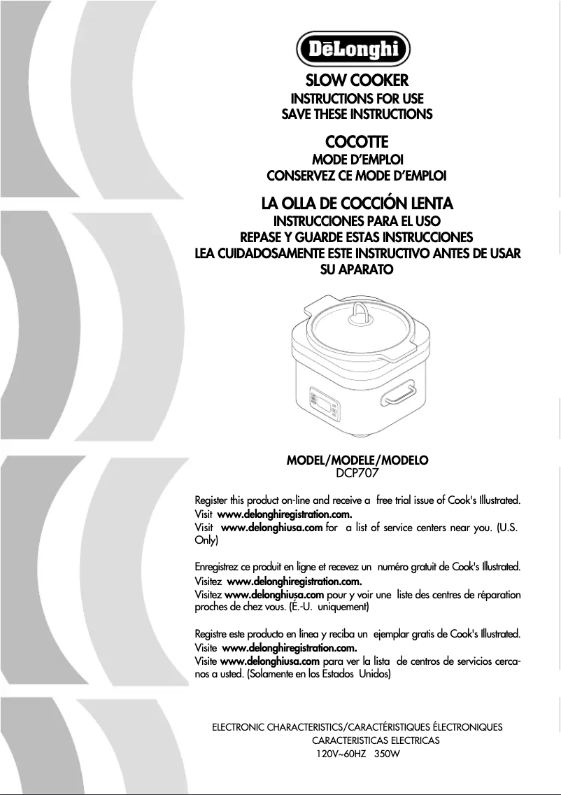 Page 1 de la notice Manuel utilisateur DeLonghi DCP707