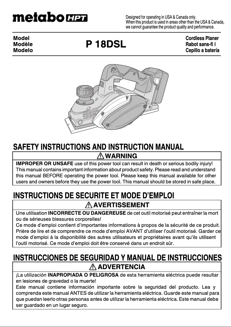 Page 1 of the manual User Manual Metabo P18DSLQ4