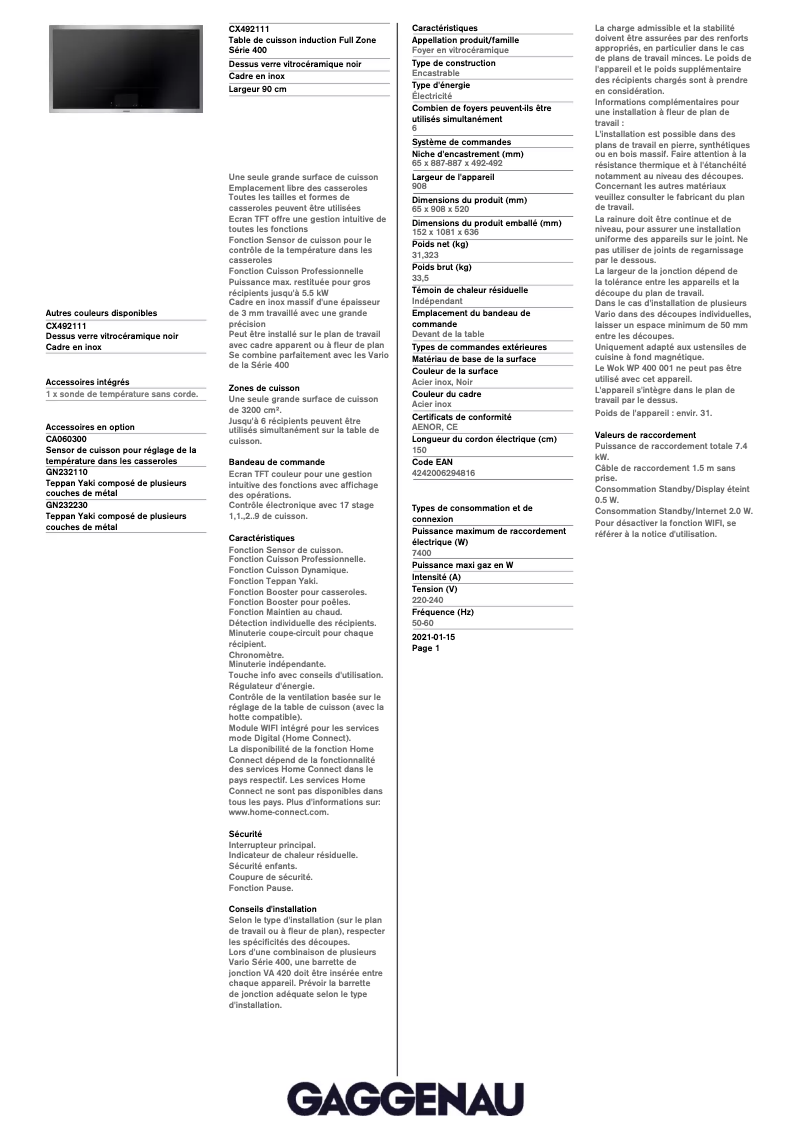 Image de la première page du manuel de l'appareil CX492111