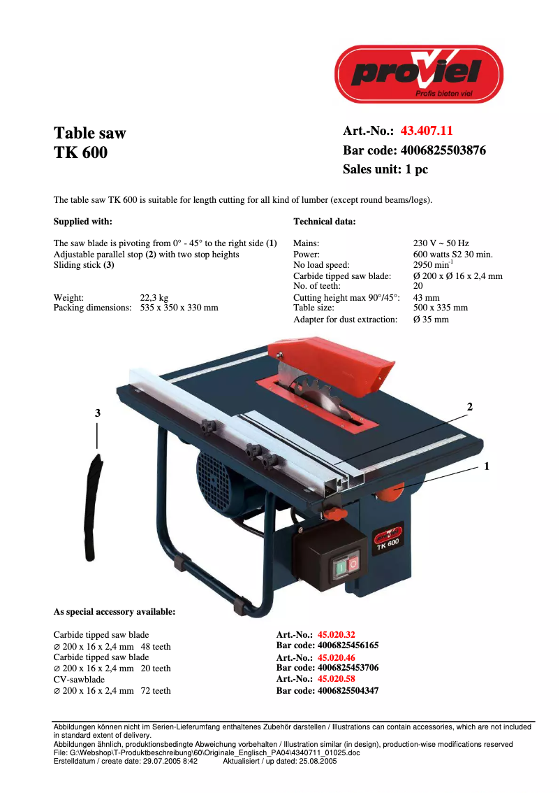 Page n°1 - Manuel utilisateur Proviel TK 600