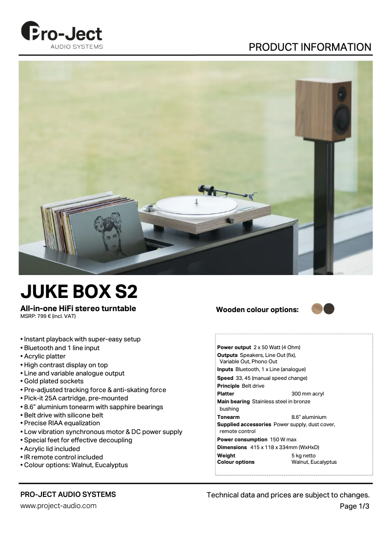 Page n°1 - Fiche technique Pro-Ject Juke Box S2 E