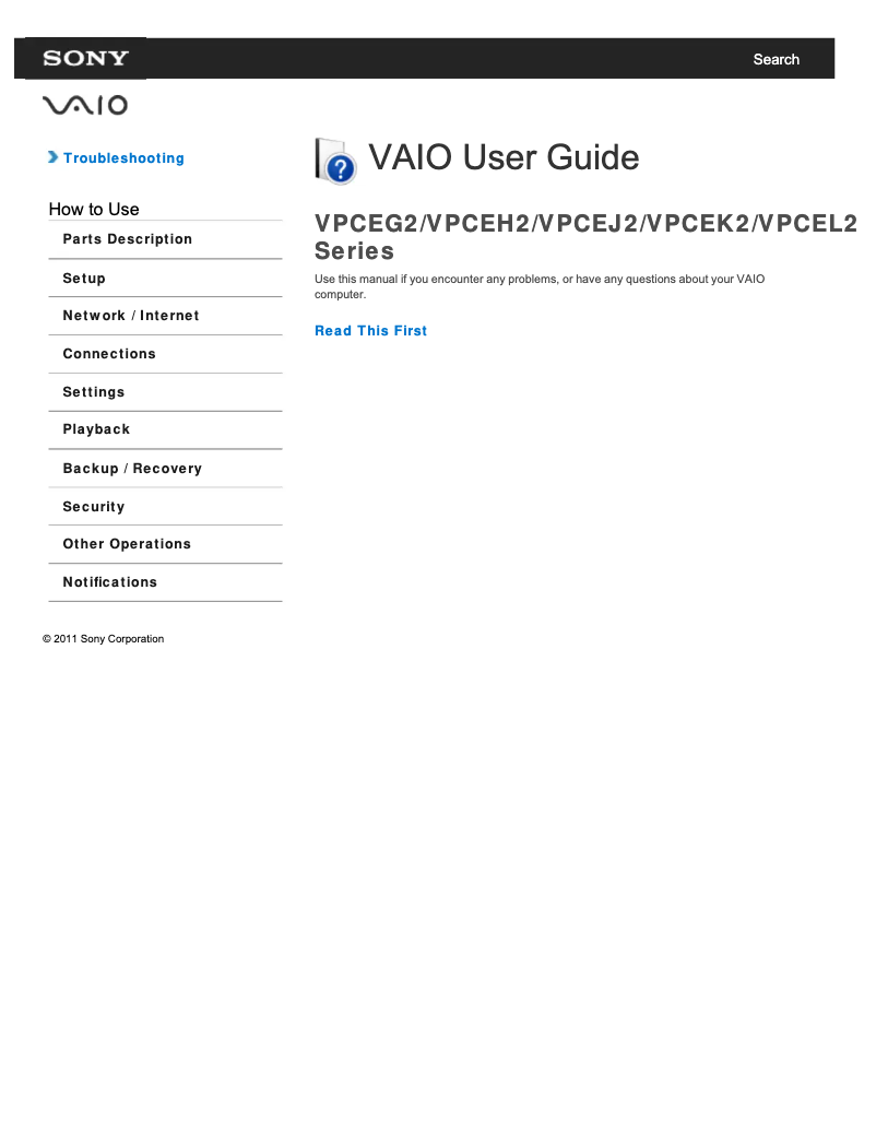 Image de la première page du manuel de l'appareil Vaio VPCEH2AFX