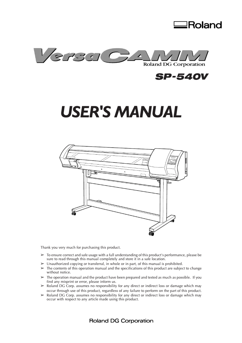 Page 1 de la notice Manuel utilisateur Roland SP-540V