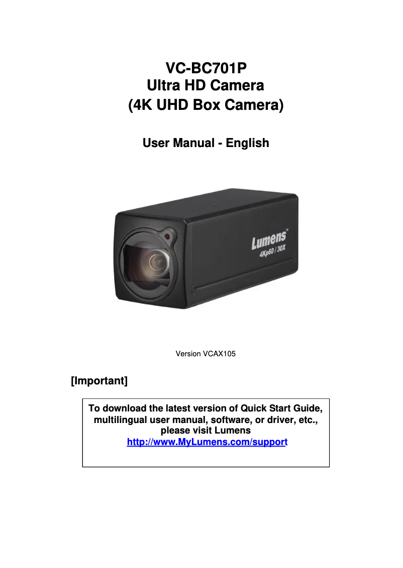 Page n°1 - Manuel utilisateur Lumens VC-BC701P