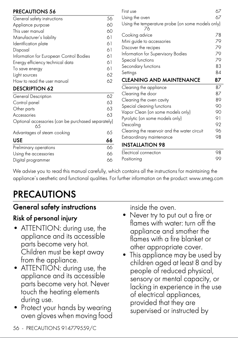 Página 1 del manual Folleto Smeg SO6102S3PN