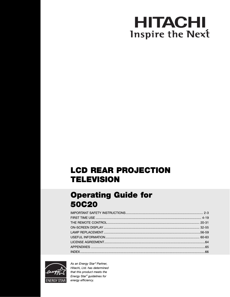 Page 1 de la notice Manuel utilisateur Hitachi 50C20
