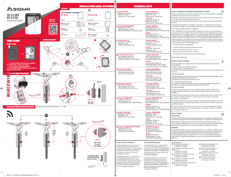 Page n°1 - Manuel utilisateur Sigma BC 5.0 WL