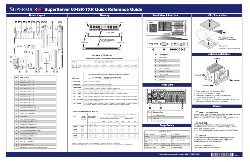 Page 1 de la notice Guide de démarrage rapide Supermicro SuperServer 6048R-TXR