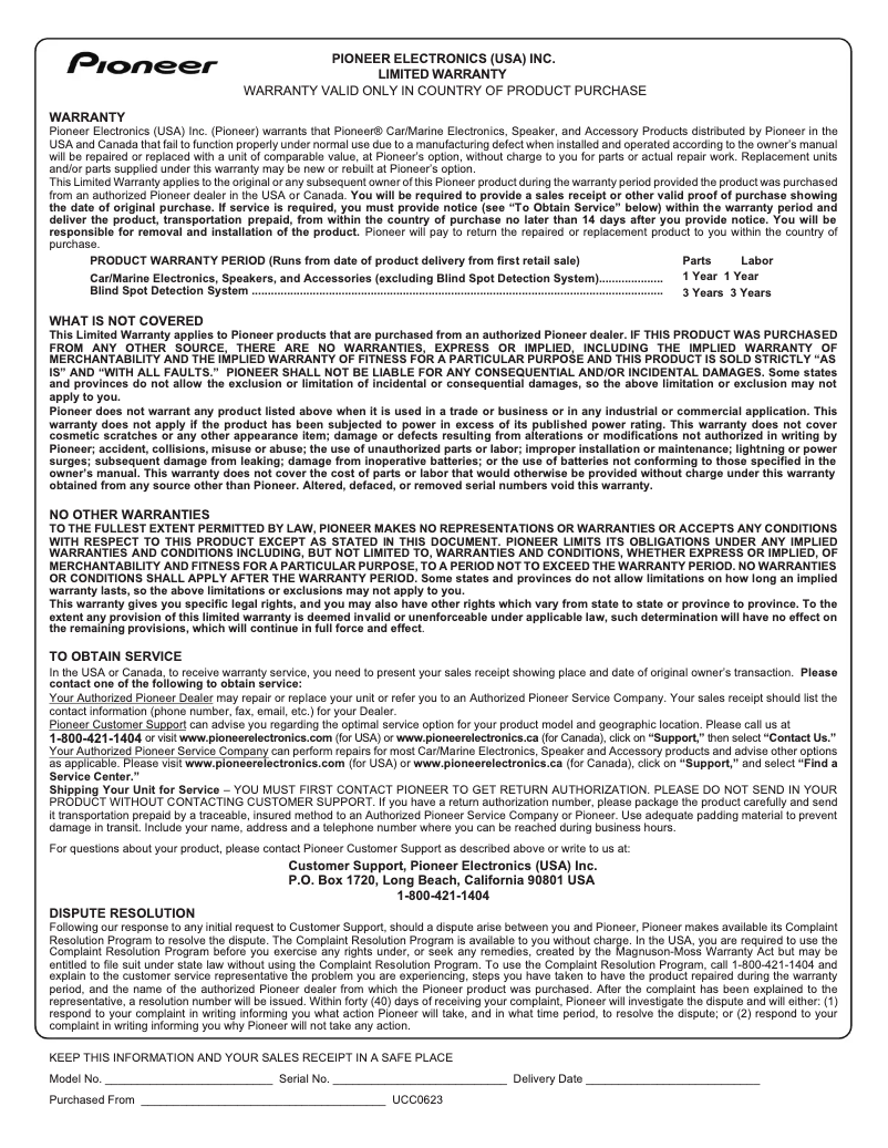 Page n°1 - Manuel utilisateur Pioneer TS-A1680F
