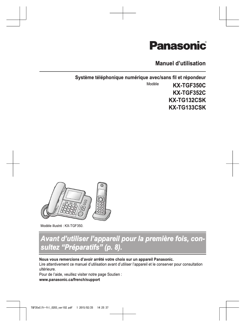 Imagen de la primera página del manual del dispositivo KX-TGF352