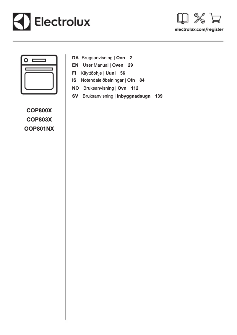 Page 1 de la notice Manuel utilisateur Electrolux OOP801NX
