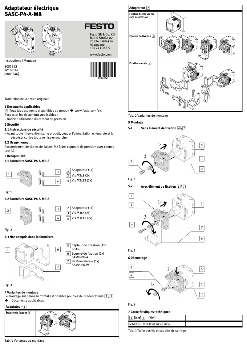 Page 1 de la notice Manuel utilisateur Festo SASC-P4-A-M8-A