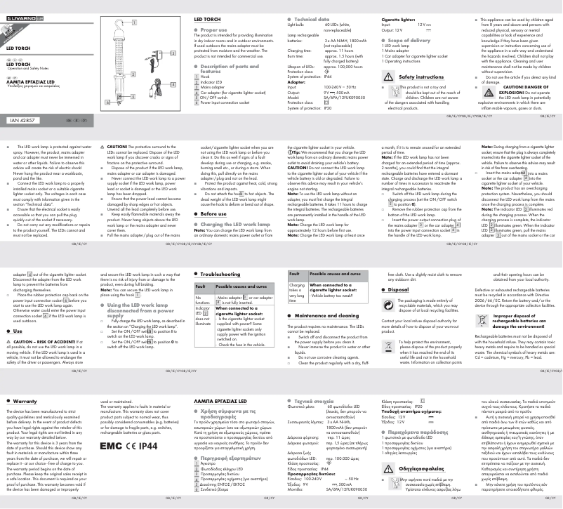 Page 1 de la notice Manuel utilisateur Livarno Lux IAN 42857
