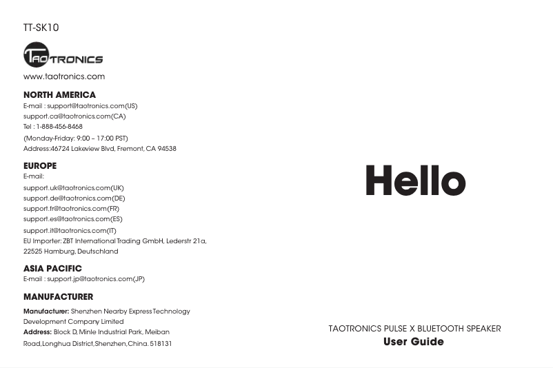 Image de la première page du manuel de l'appareil Pulse X TT-SK10