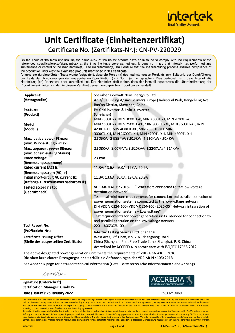 Page 1 de la notice Guide d'installation Growatt MIN 2500TL-X