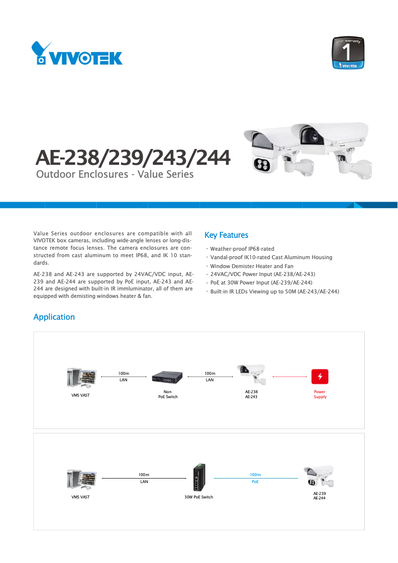 Page 1 de la notice Fiche technique Vivotek AE-244