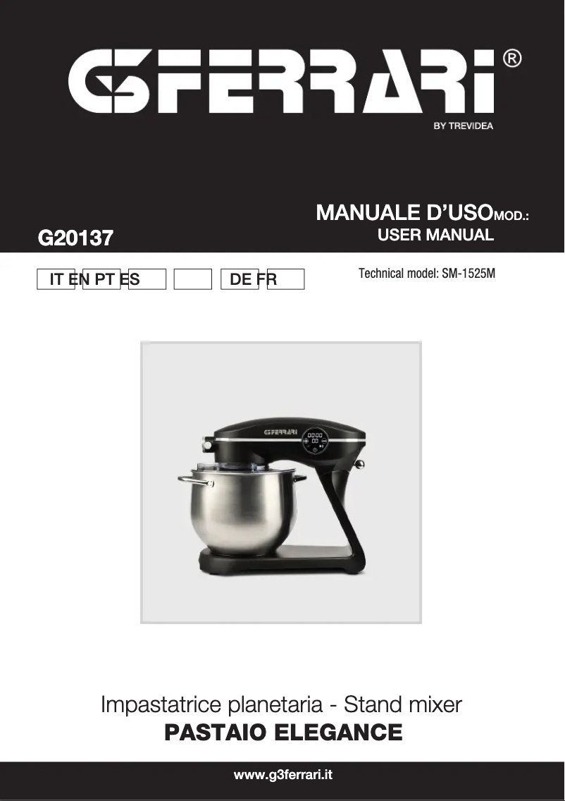 Page 1 of the manual User Manual G3 Ferrari Pastaio Elegance G20137
