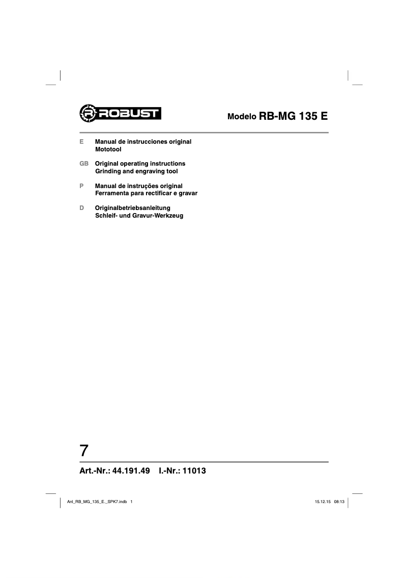Page n°1 - Manuel utilisateur Robust RB-MG 135 E
