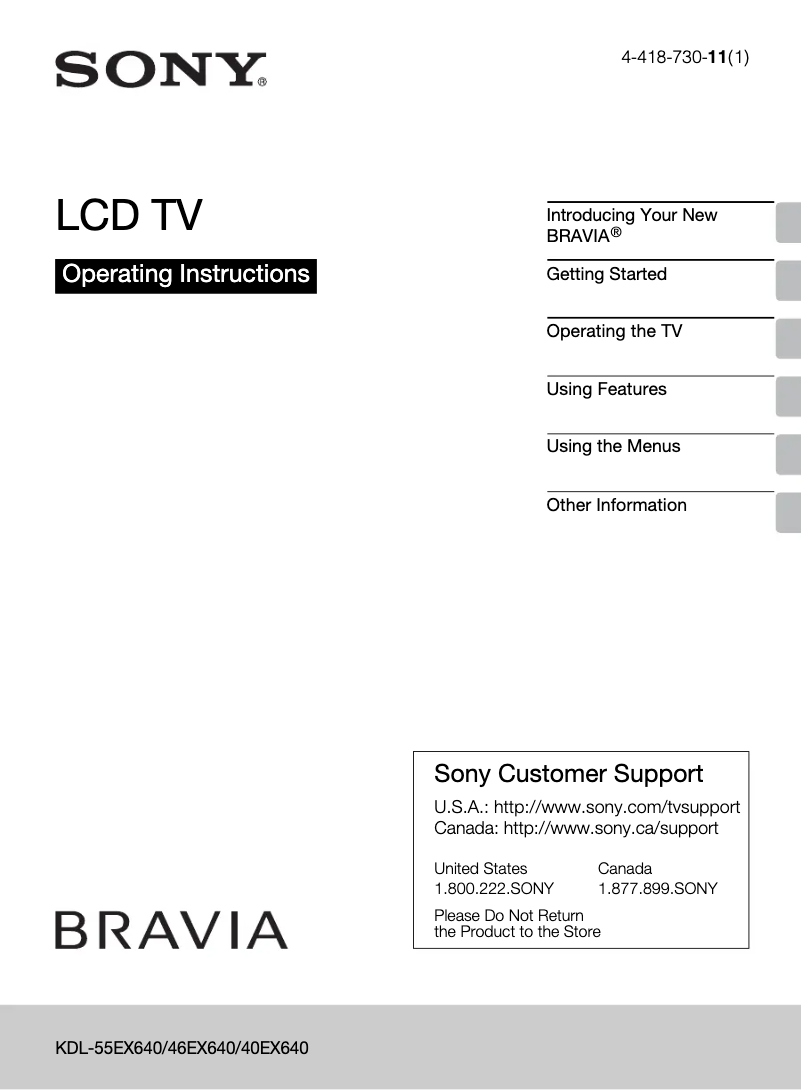 Image de la première page du manuel de l'appareil Bravia KDL-46EX640