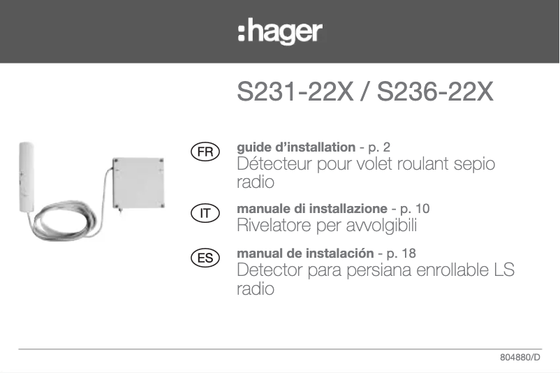 Page 1 de la notice Instructions / montage Hager S231-22X