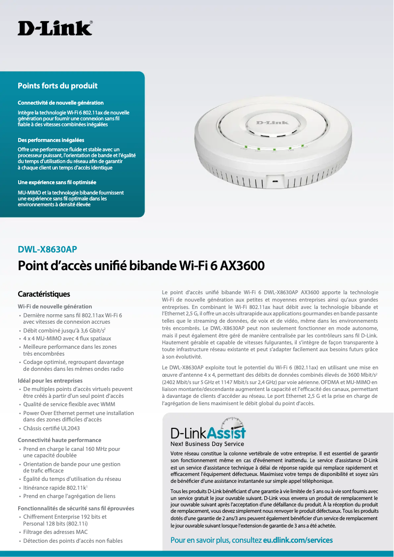 Page 1 de la notice Fiche technique D-Link DWL-X8630AP