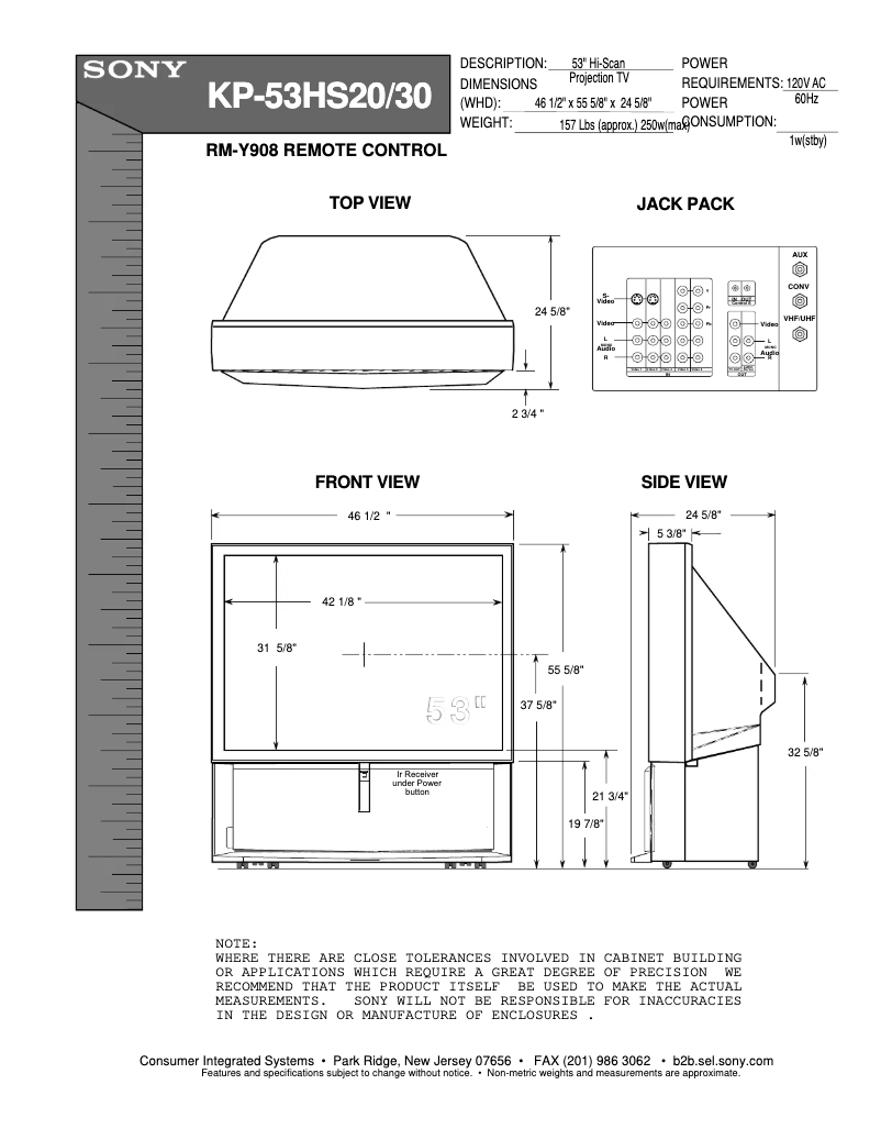 Page n°1 - Guide d'installation Sony KP-53HS30
