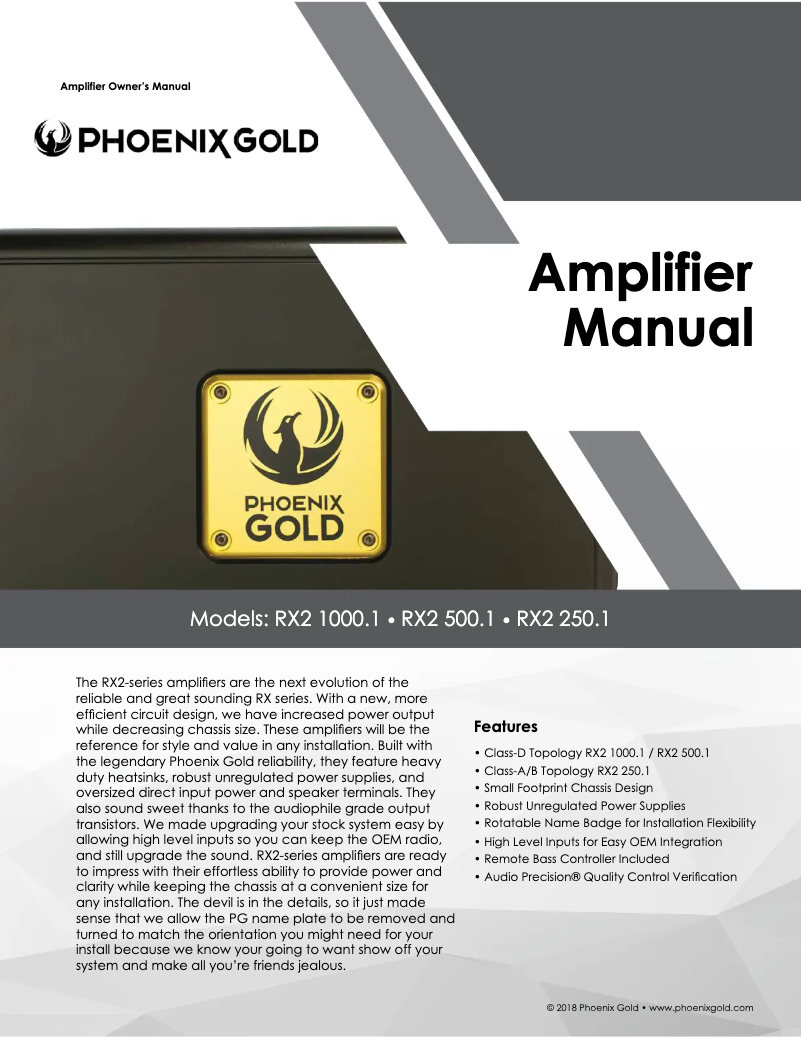 Page 1 de la notice Manuel utilisateur Phoenix Gold RX21000.1