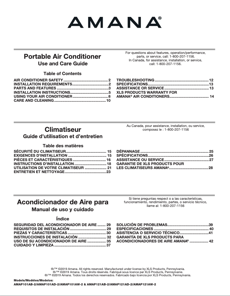 Page n°1 - Manuel utilisateur Amana AMAP121AD-2