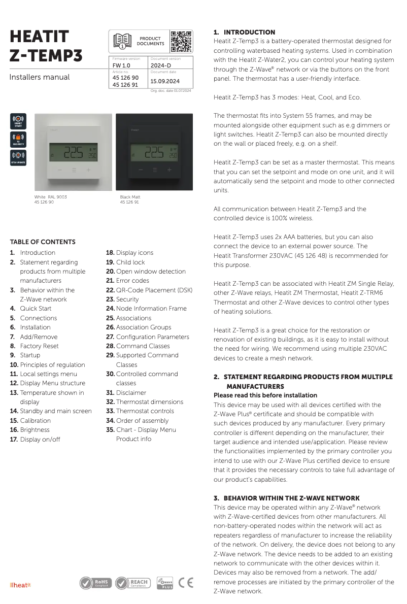 Page n°1 - Manuel utilisateur Heatit Z-Temp3