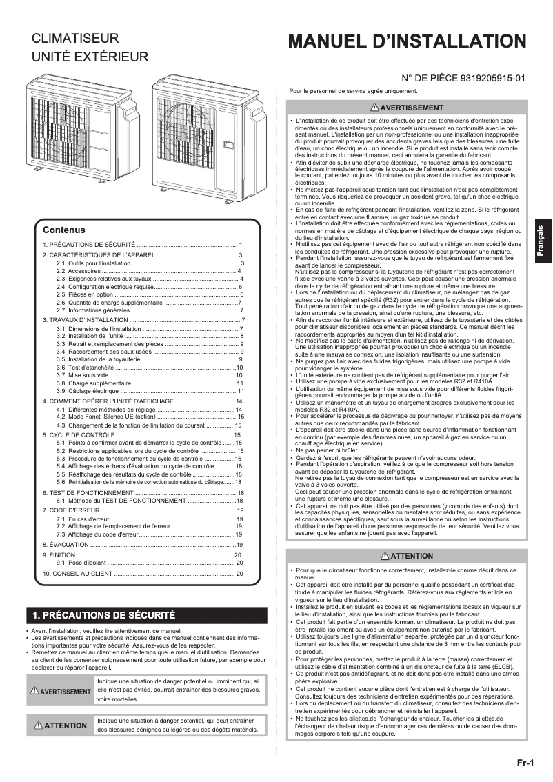 Page 1 de la notice Manuel utilisateur Fujitsu AOEG30KBTA4