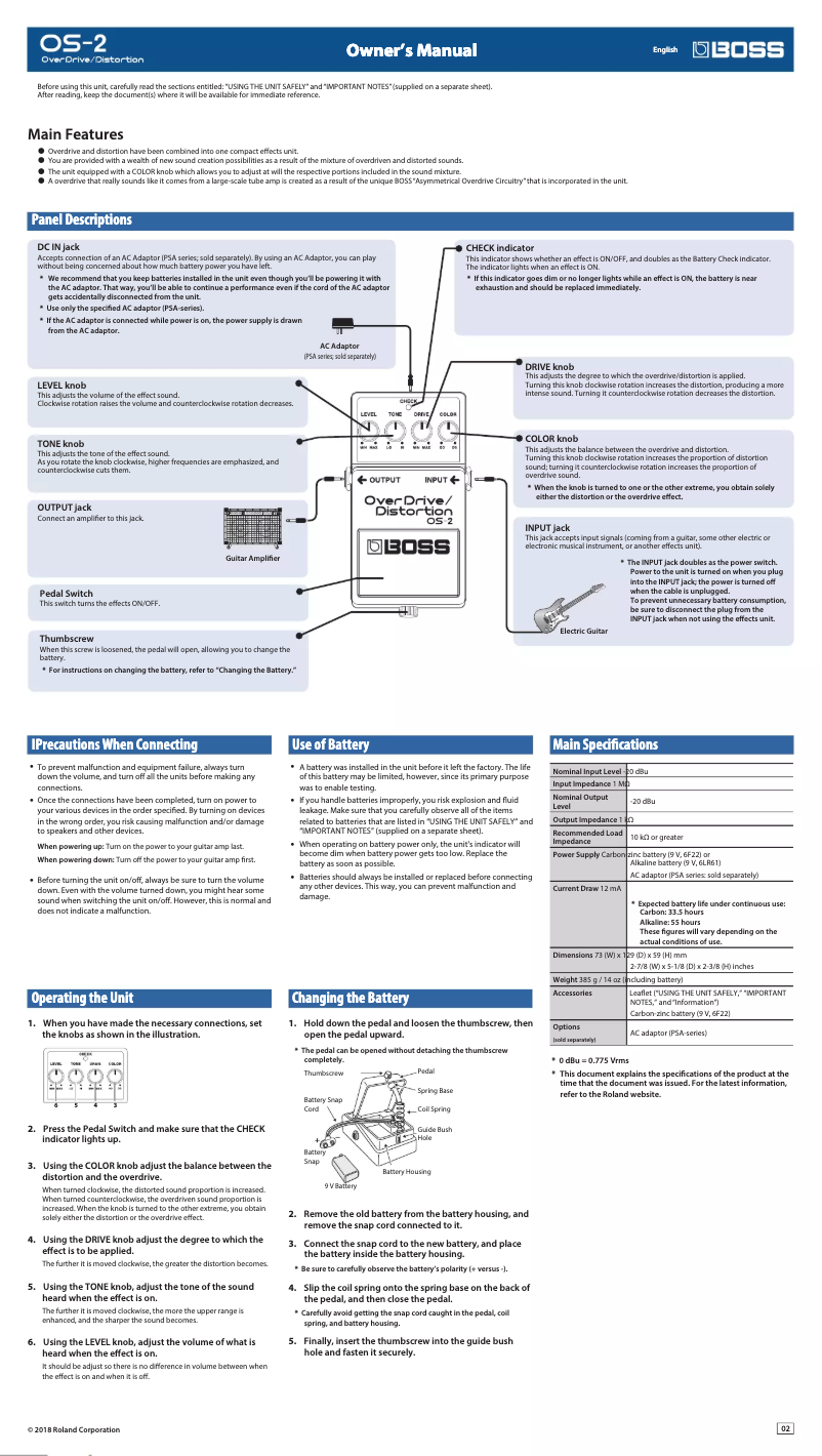 Page n°1 - Manuel utilisateur Boss OverDrive/Distortion OS-2