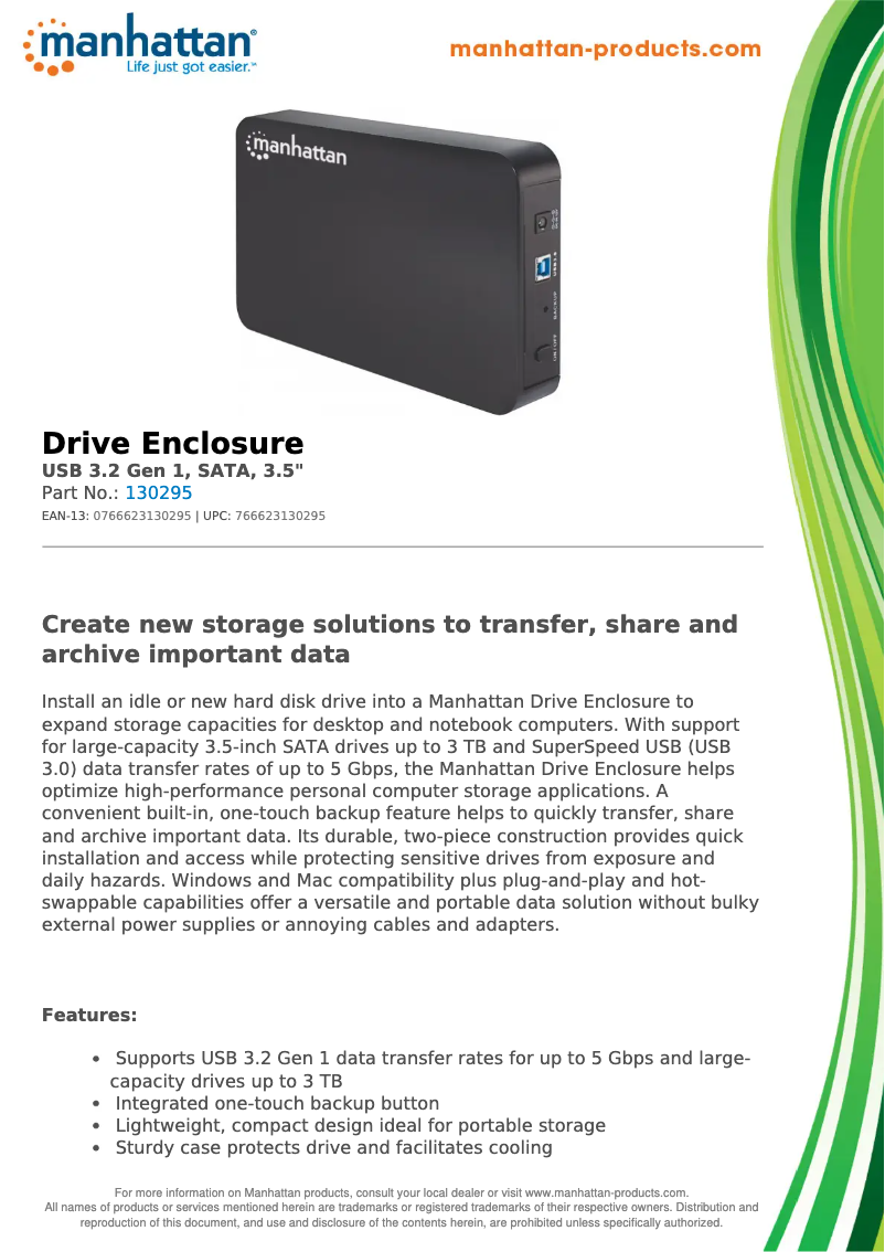 Page 1 de la notice Fiche technique Manhattan 130295
