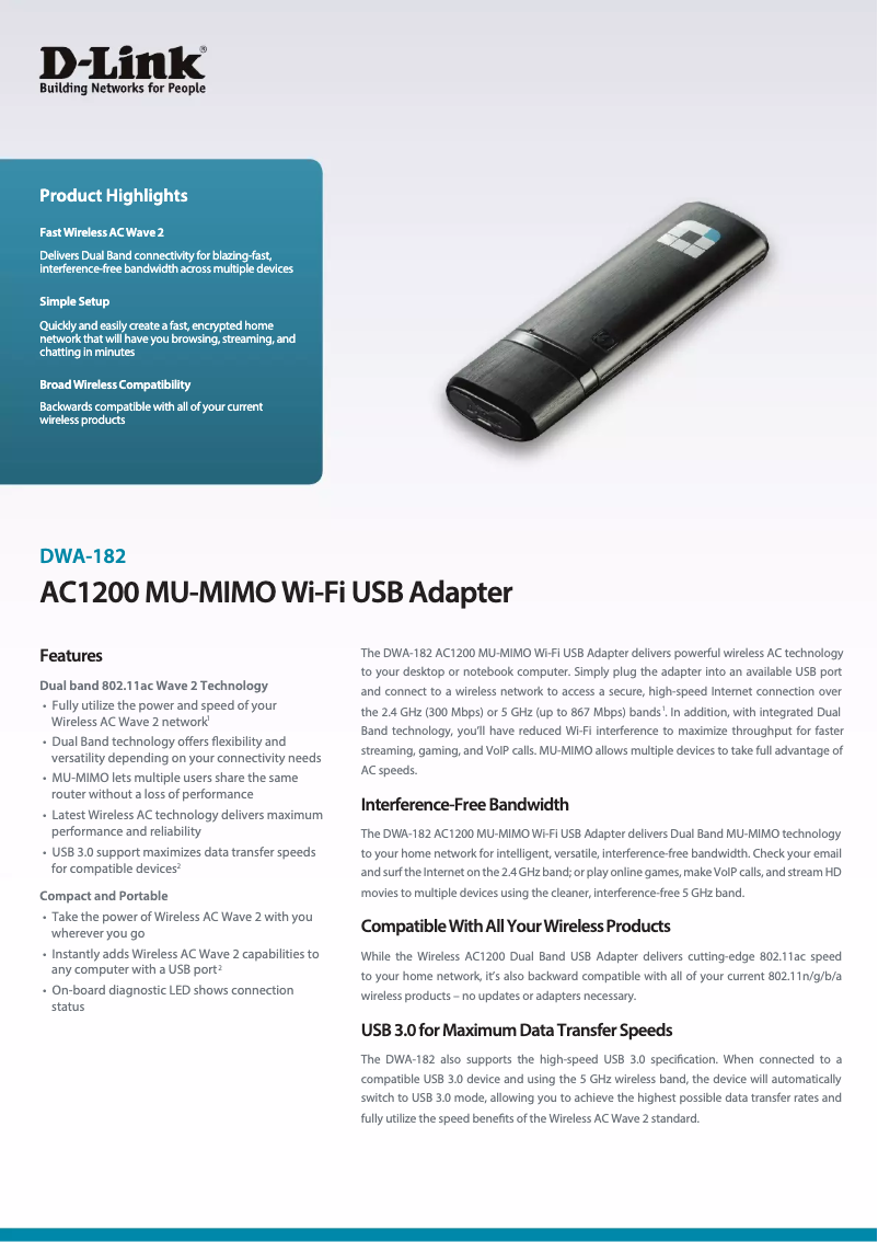 Page n°1 - Fiche technique D-Link DWA-182