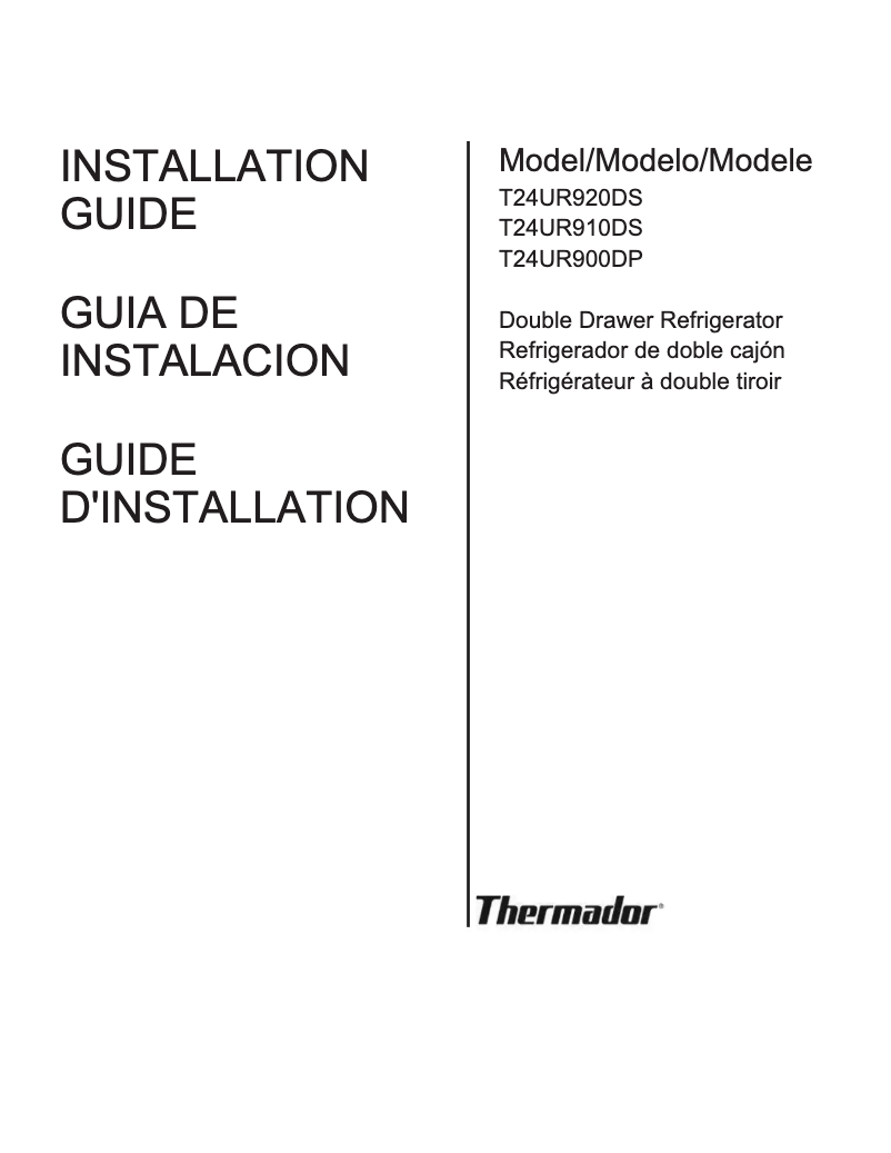 Page 1 de la notice Guide d'installation Thermador T24UR910DS